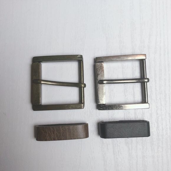 Lot of 2 Square Metal Belt Buckles + 2 Faux Leather Pleather Loops - Picture 9 of 9
